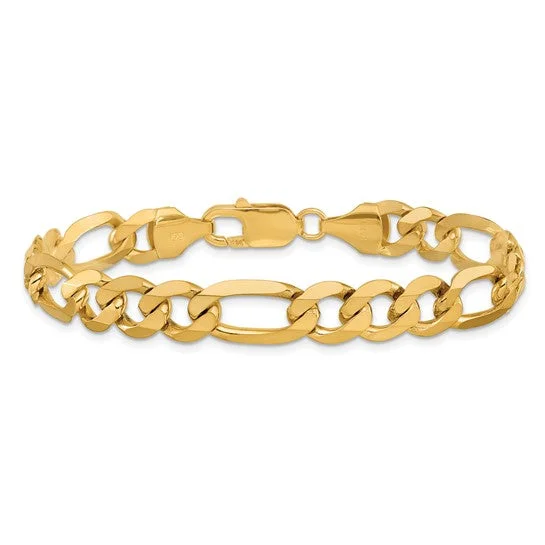 14 KARAT YELLOW GOLD 9MM 8.75 INCH SOLID FIGARO BRACELET