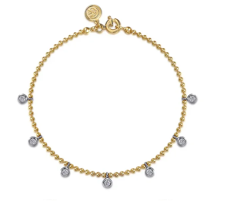 14K White and Yellow Gold Bujukan White Sapphire Droplet Bracelet