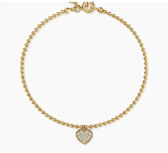 14K Yellow Gold Bujukan and White Sapphire Heart Charm Bracelet