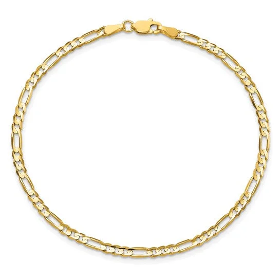 14KT YELLOW GOLD 3MM CONCAVE FIGARO BRACELET- 2 LENGTHS