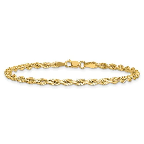 14KT YELLOW GOLD 3MM SEMI SOLID ROPE CHAIN BRACELET- 2 LENGTHS AVAILABLE