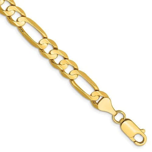 14KT YELLOW GOLD 6.75MM CONCAVE OPEN FIGARO CHAIN BRACELET