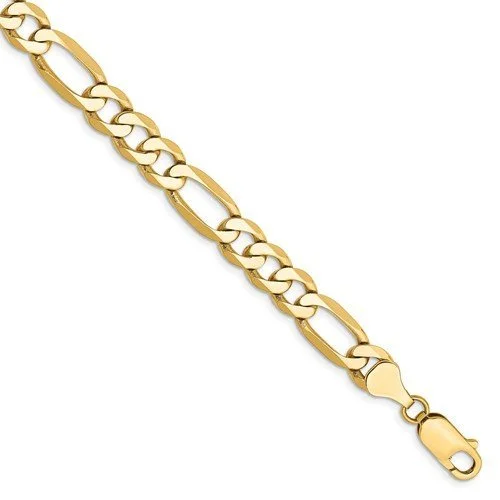 14KT YELLOW GOLD 7MM FLAT FIGARO CHAIN BRACELET-3 LENGTHS