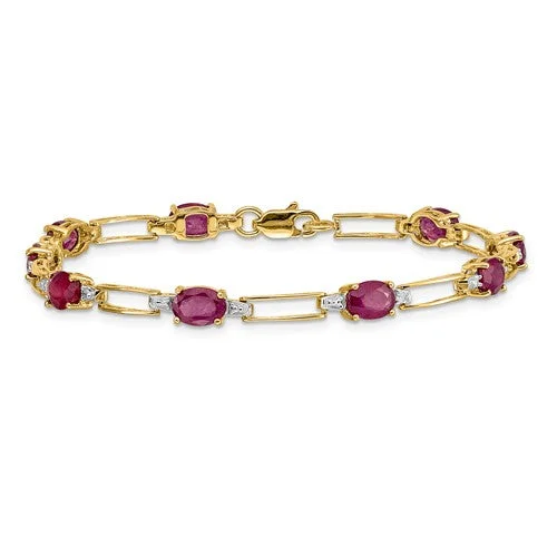 14KT YELLOW GOLD RUBY & DIAMOND BRACELET