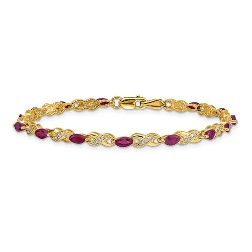 14KT YELLOW GOLD RUBY & DIAMOND BRACELET