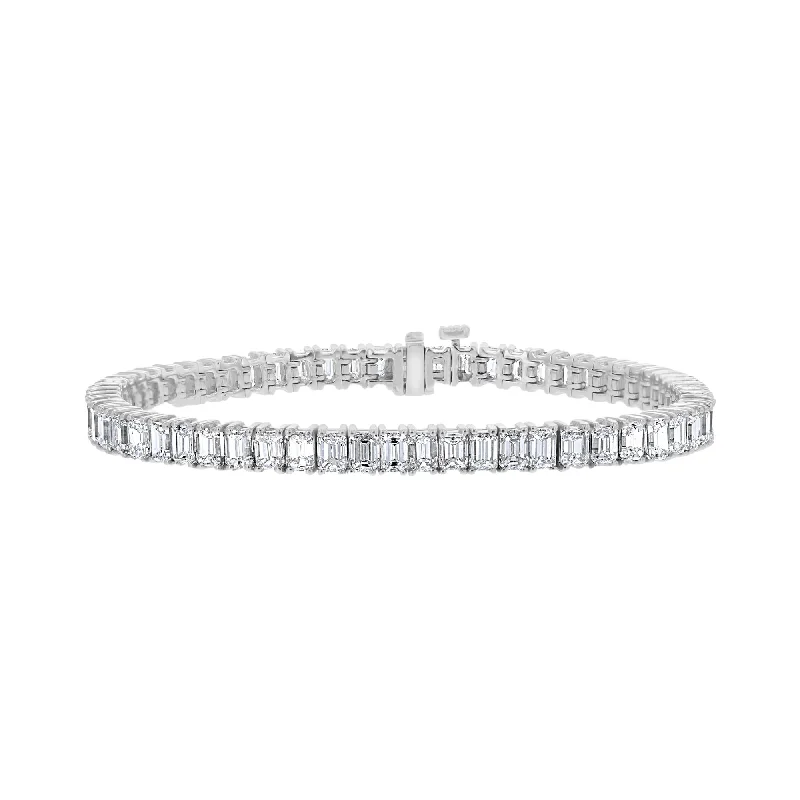 18KT WHITE GOLD 13.59 CTW EMERALD DIAMOND 4 PRONG TENNIS BRACELET