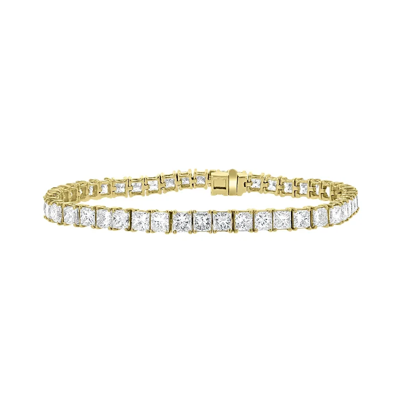 18KT YELLOW GOLD 13.12 CARAT PRINCESS DIAMOND PRONG TENNIS BRACELET