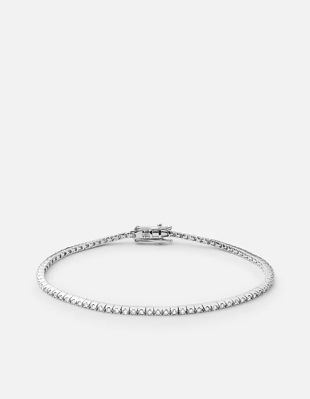 Century Square Bracelet, 14k White Gold Pavé