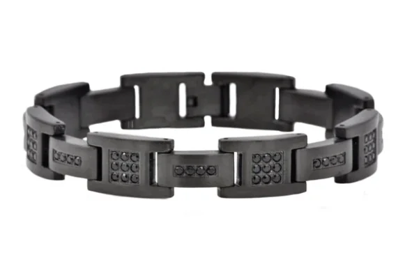 Men's Matte Black Stainless Steel Bracelet W/ Cz's