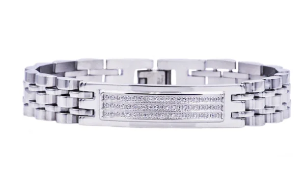 Men's Stainless Steel Bracelet W/ Cz's