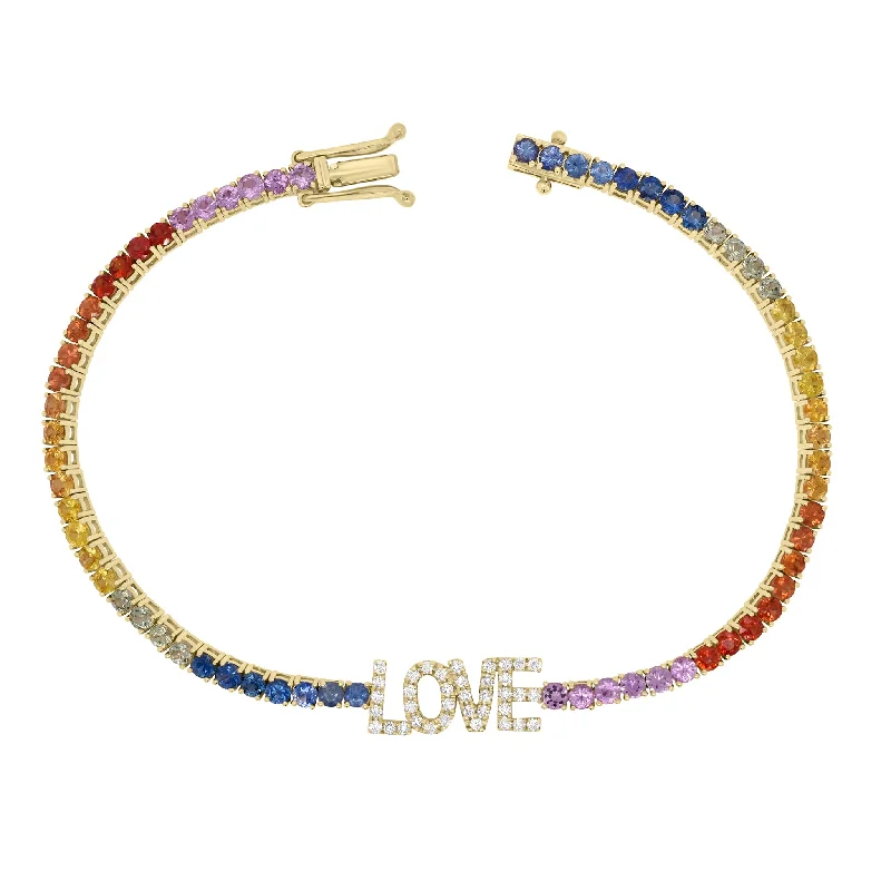 Multicolor Gemstone & Diamond LOVE Bracelet