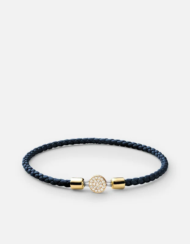 Nexus Leather Bracelet, 14k Gold Pavé