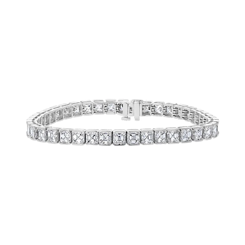 PLATINUM 13.76 CTW ASSCHER DIAMOND BAR-SET TENNIS BRACELET