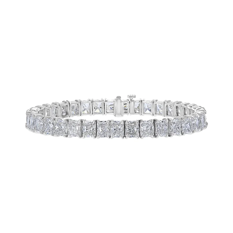 PLATINUM 27 CTW RADIANT DIAMOND 4 PRONG TENNIS BRACELET