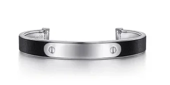 925 Sterling Silver and Leather ID Cuff Bracelet