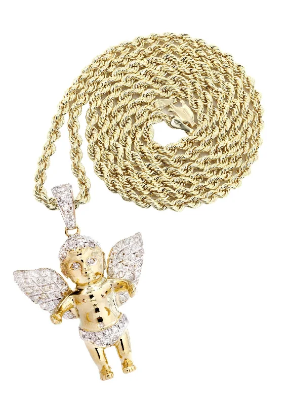 10K Yellow Gold Angel Diamond Necklace  | 0.96 Carats