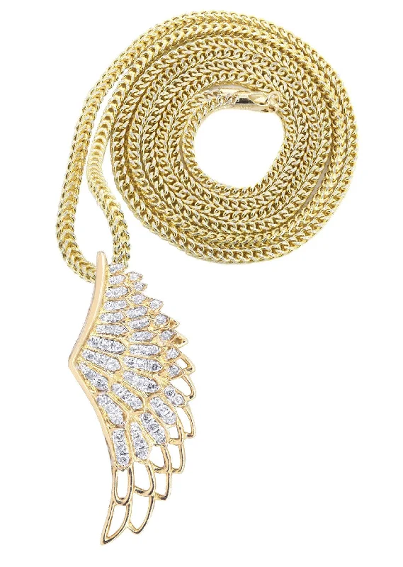 10K Yellow Gold Angel Wing Diamond Necklace  | 0.82 Carats