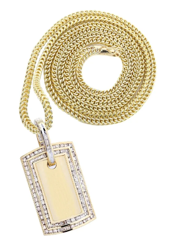 10K Yellow Gold Dog Tag Diamond Necklace  | 1.77 Carats