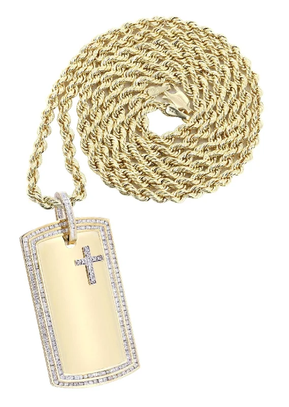 10K Yellow Gold Dog Tag Diamond Necklace  | 3.07 Carats