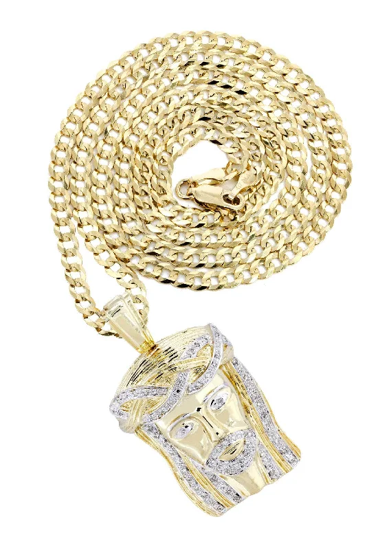 10K Yellow Gold Jesus Head Diamond Necklace  | 0.33 Carats