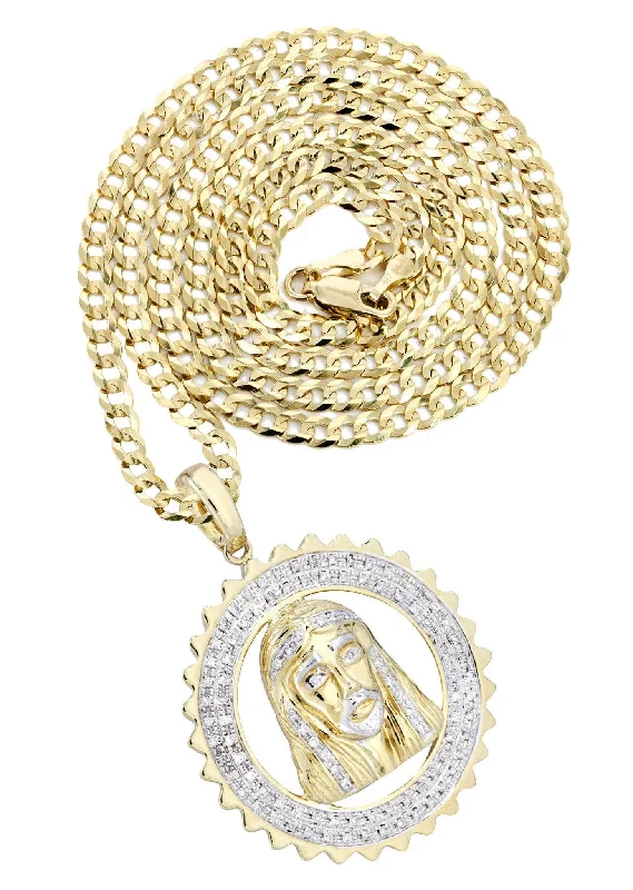 10K Yellow Gold Jesus Head Diamond Necklace  | 0.6 Carats