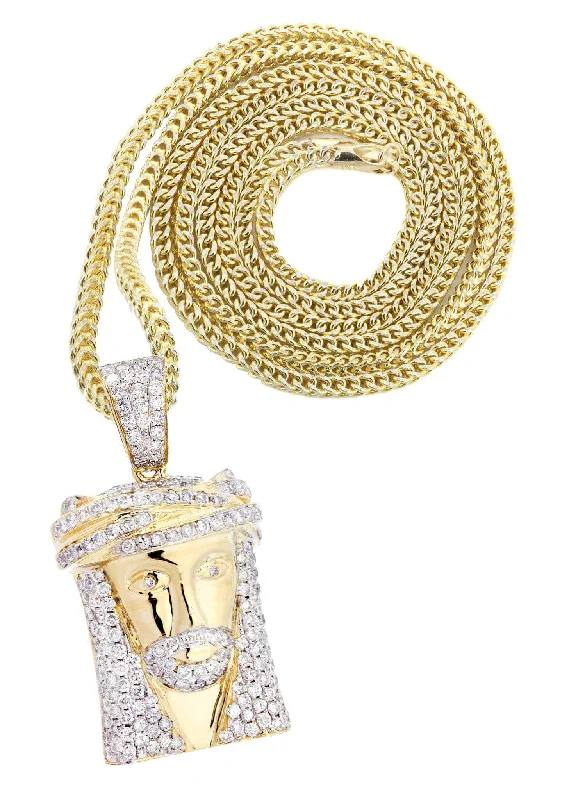 10K Yellow Gold Jesus Head Diamond Necklace  | 2.35 Carats