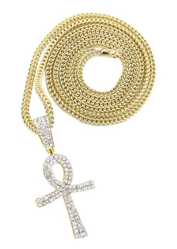 10K Yellow Gold Ankh Diamond Necklace  | 0.93 Carats