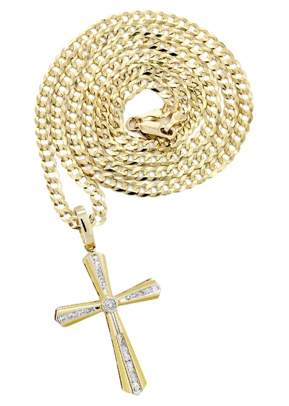 10K Yellow Gold Cross  Diamond Necklace  | 0.36 Carats