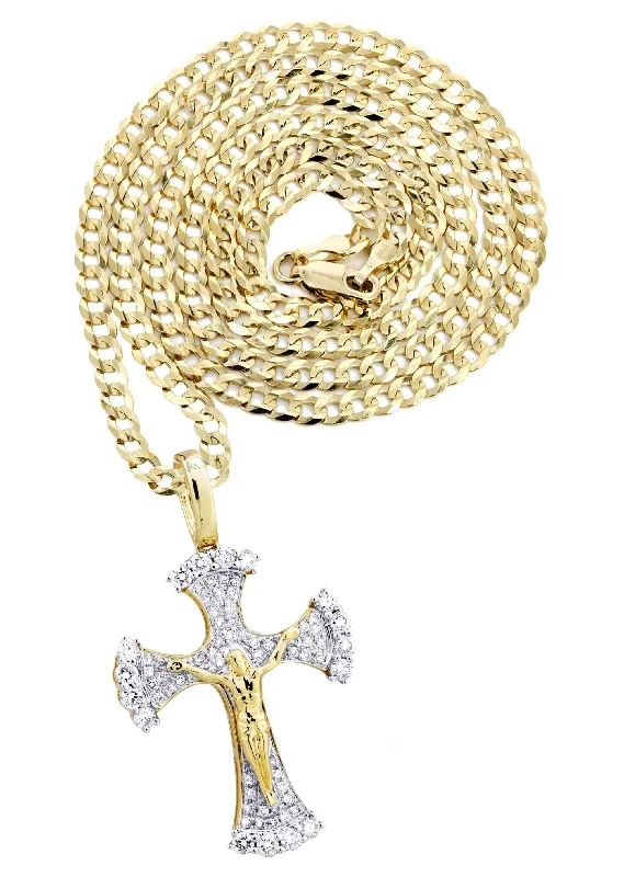 10K Yellow Gold Cross / Crucifix Diamond Necklace  | 1.05 Carats