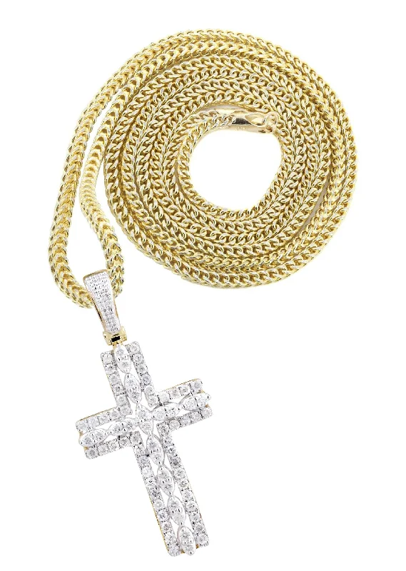 10K Yellow Gold Cross Diamond Necklace  | 1.26 Carats