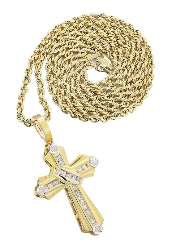 10K Yellow Gold Cross  Diamond Necklace  | 0.57 Carats