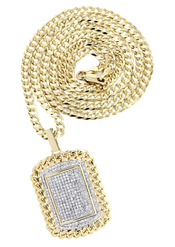 10K Yellow Gold Dog Tag Diamond Necklace  | 6.05 Carats