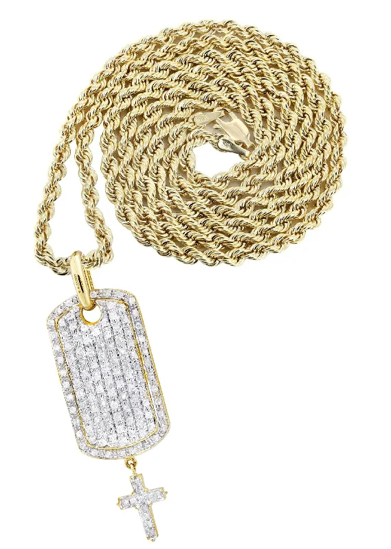 10K Yellow Gold Dog Tag Diamond Necklace  | 1.06 Carats