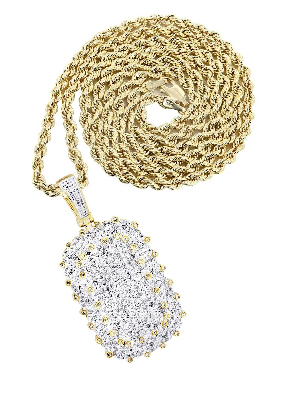 10K Yellow Gold Dog Tag Diamond Necklace  | 1.73 Carats