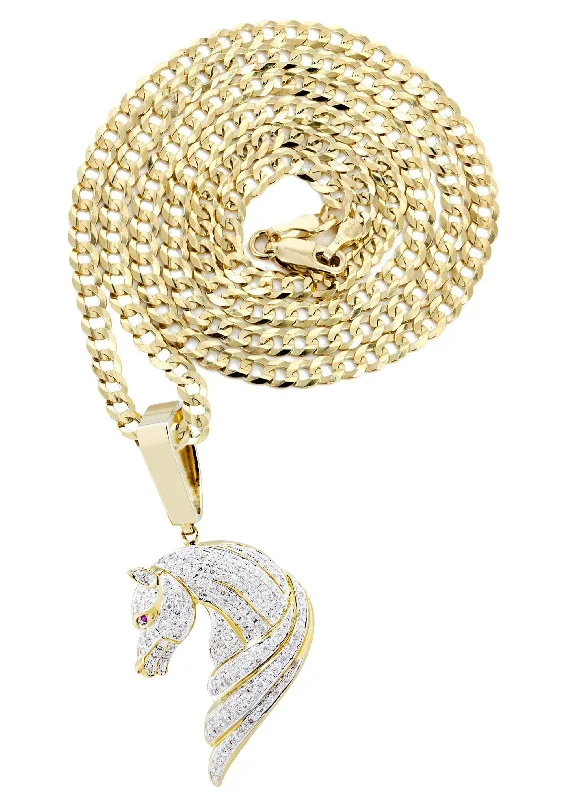 10K Yellow Gold Horse Diamond Necklace  | 1.07 Carats