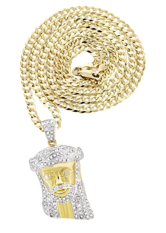 10K Yellow Gold Jesus Head Diamond Necklace  | 1.19 Carats