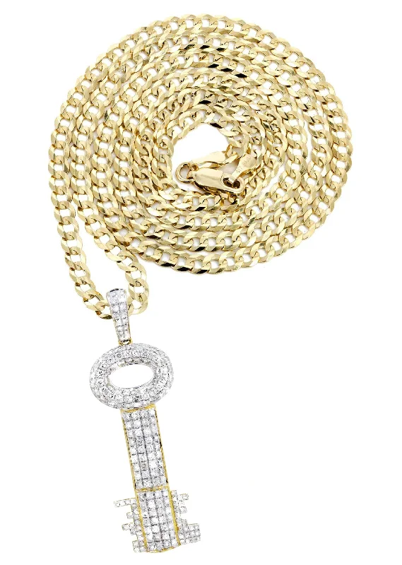 10K Yellow Gold Key Diamond Necklace  | 2.78 Carats