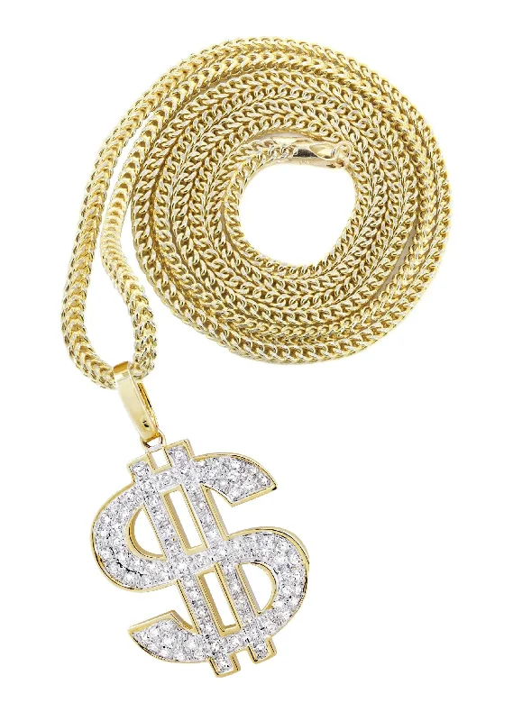 10K Yellow Gold Money Sign Diamond Necklace  | 0.59 Carats