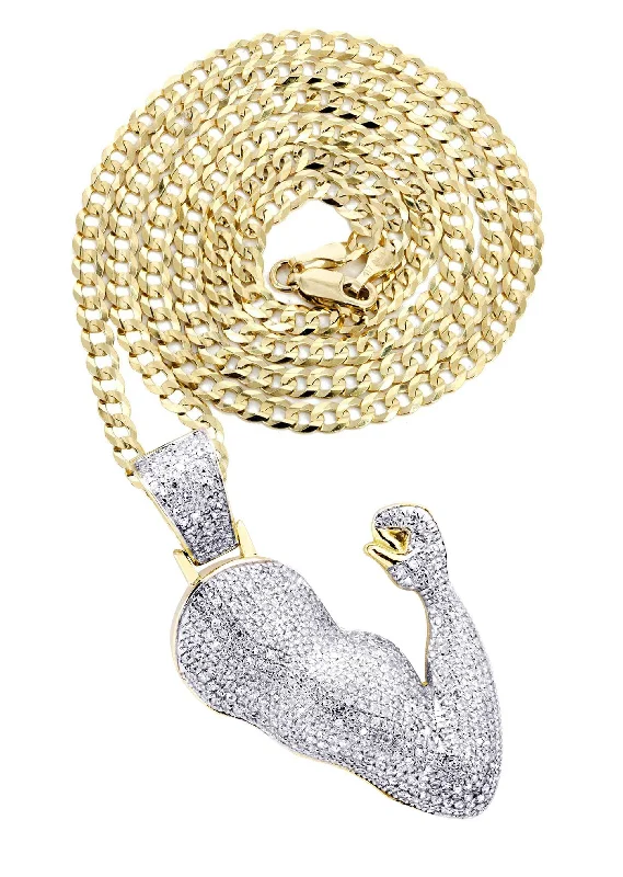 10K Yellow Gold Muscle Arm Diamond Necklace  | 0.97 Carats