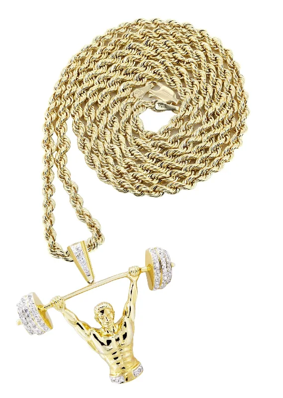 10K Yellow Gold Muscle Man Diamond Necklace  | 0.85 Carats