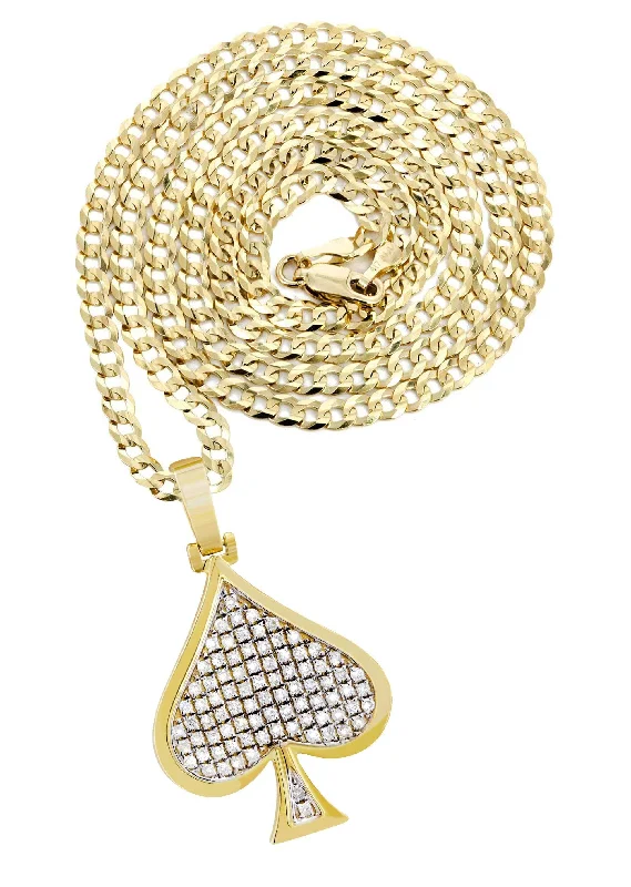 10K Yellow Gold Spades Diamond Necklace  | 0.57 Carats