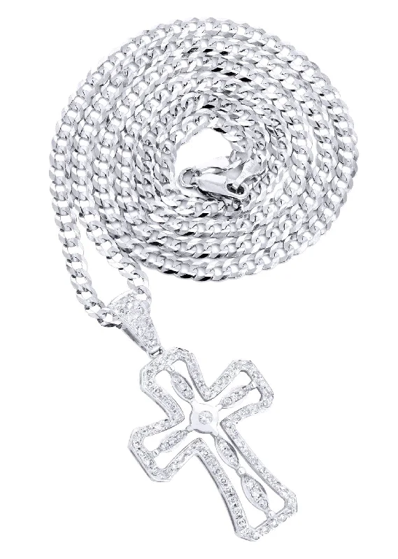 14K White Gold Diamond Cross Necklace  | 0.66 Carats