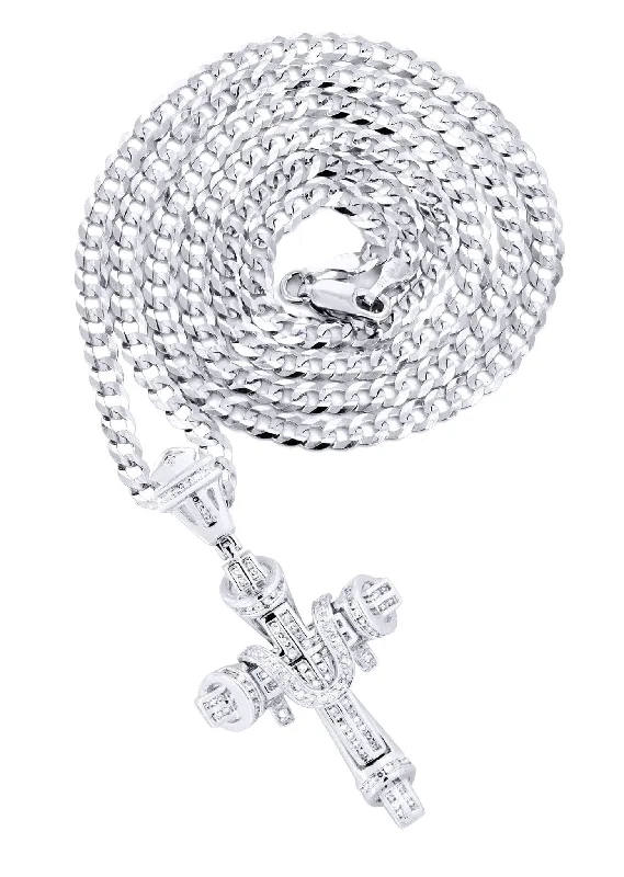 14K White Gold Diamond Cross Necklace  | 0.78 Carats