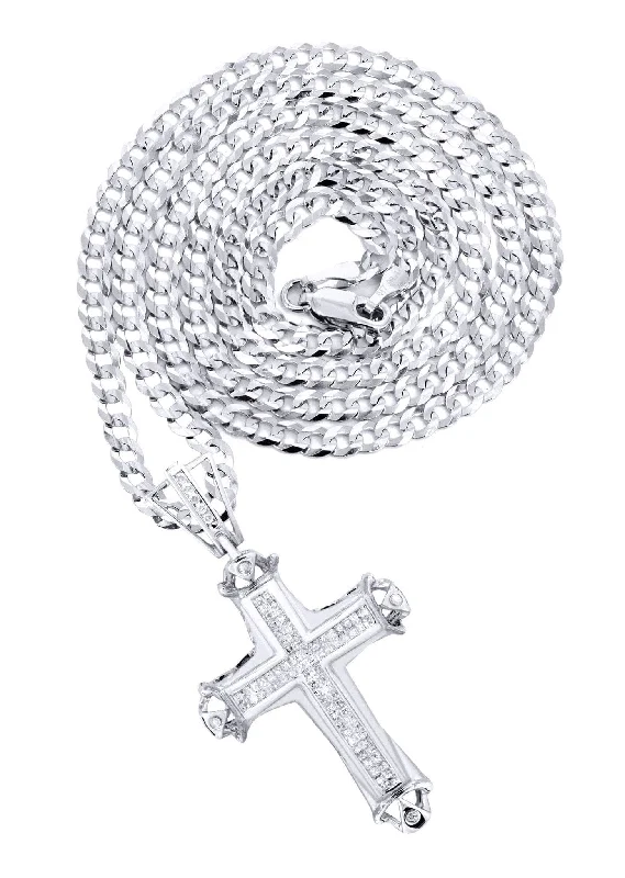 14K White Gold Diamond Cross Necklace  | 0.94 Carats