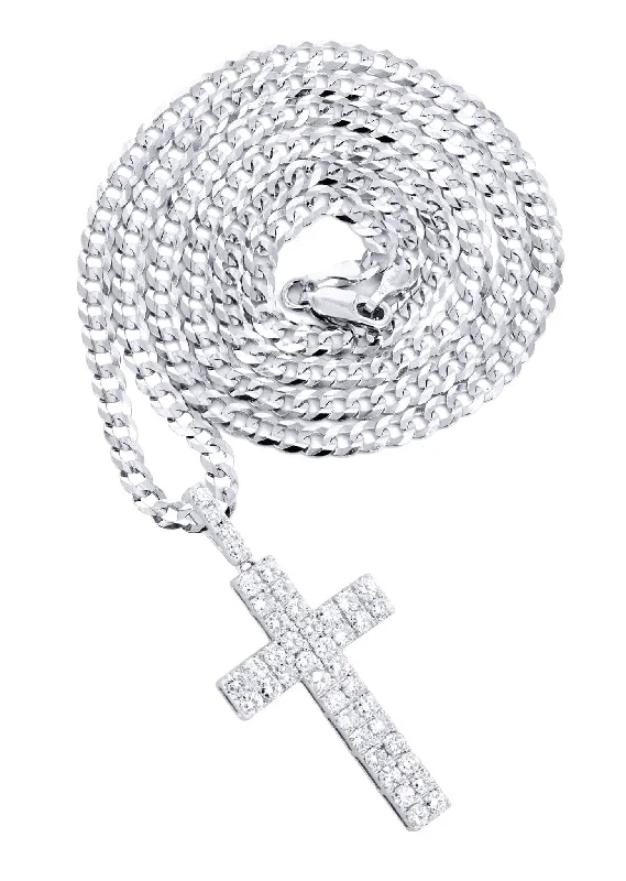 14K White Gold Diamond Cross Necklace  | 2.57 Carats