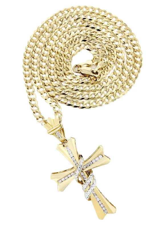 14K Yellow Gold Diamond Cross Necklace  | 0.44 Carats