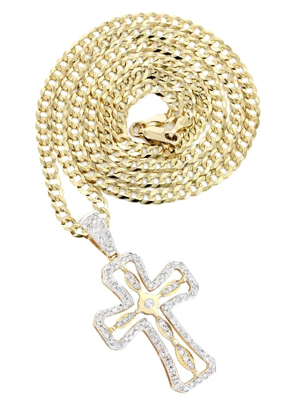 14K Yellow Gold Diamond Cross Necklace  | 0.66 Carats