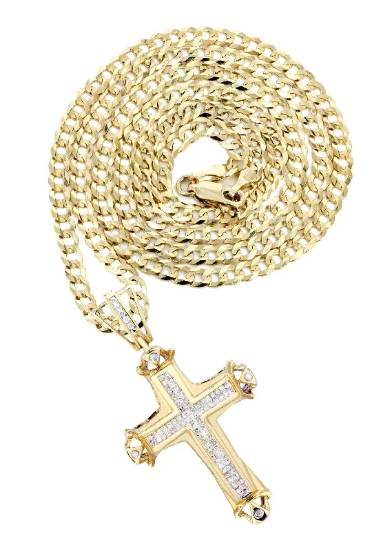 14K Yellow Gold Diamond Cross Necklace  | 0.9 Carats