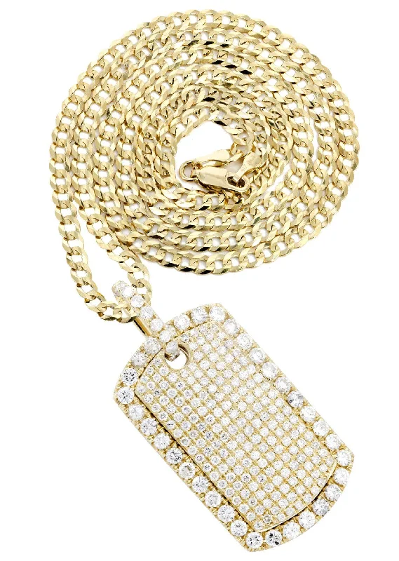 14K Yellow Gold Dog Tag Diamond Necklace  | 4.8 Carats