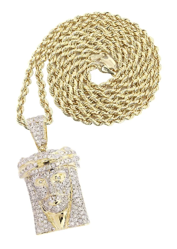 14K Yellow Gold Jesus Head Diamond Necklace  | 2.08 Carats